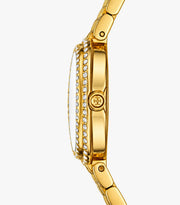 Tory Burch TBW6034 Gold-Tone Pavé Mother-of-Pearl Women’s Watch – 22 x 28mm