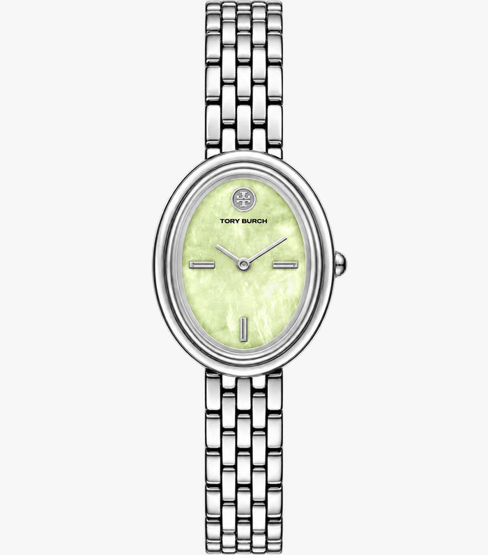 Tory Burch TBW6043 Silver-Tone Mint Green Mother-of-Pearl Women’s Watch – 22 x 28mm