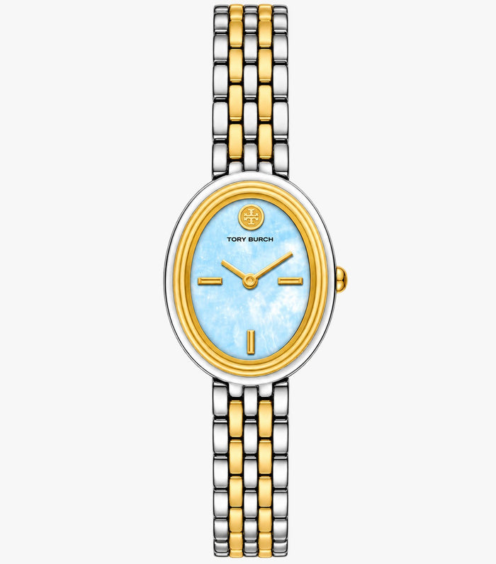 Tory Burch TBW6042 Two-Tone Light Blue Mother-of-Pearl Women’s Watch – 22 x 28mm