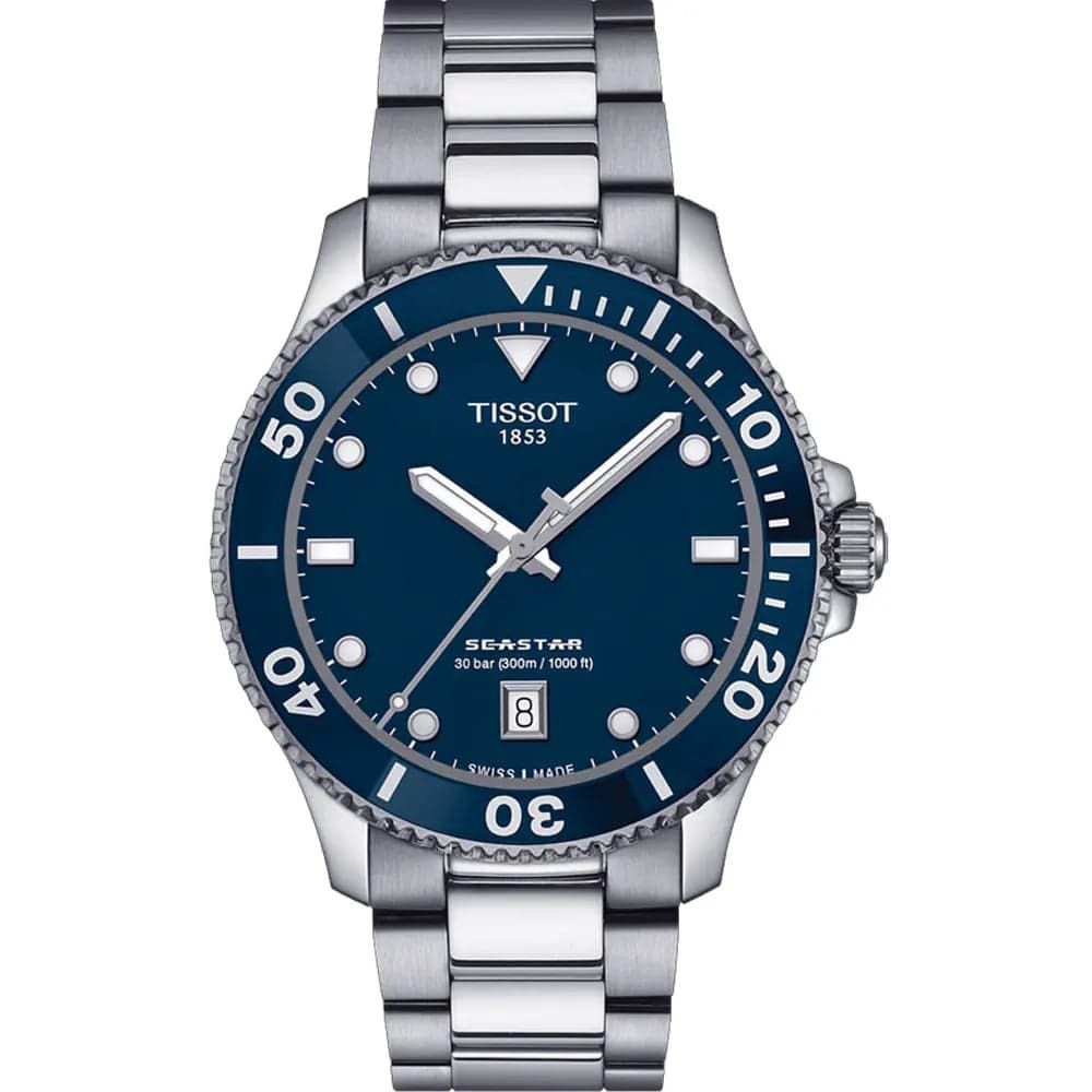 Tissot Seastar Blue Dial Silver Stainless Steel Quartz Watch