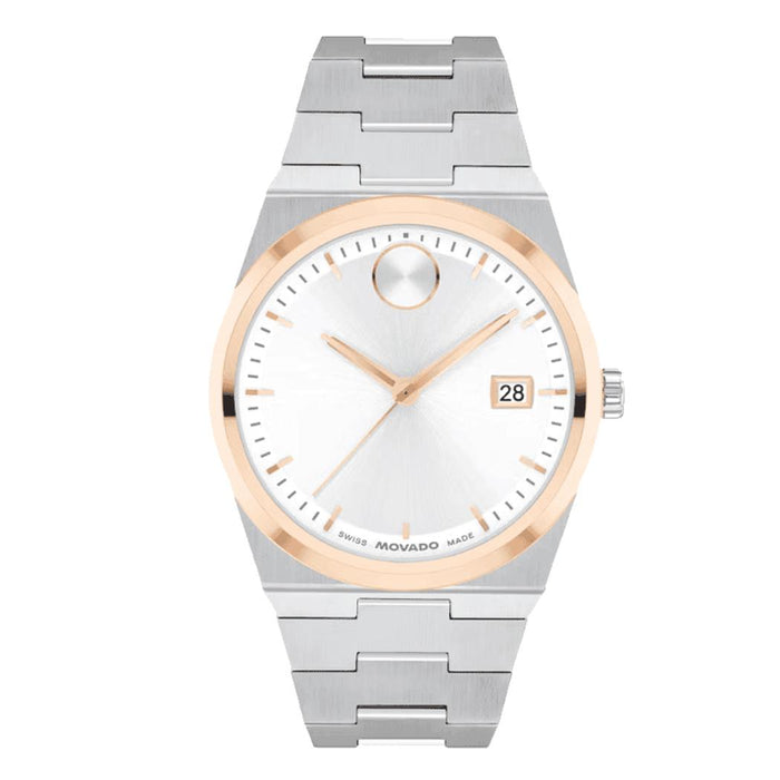 Movado 3600972 Silver Dial Rose Gold Bezel 42mm Quartz Watch