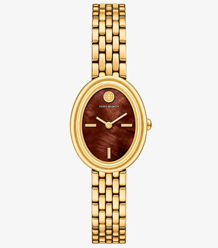 Tory Burch TBW6047 Gold-Tone Chocolate Mother-of-Pearl Women’s Watch – 22 x 28mm