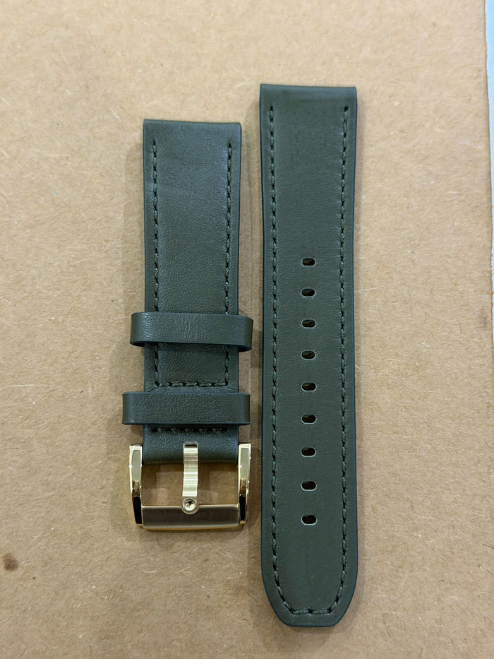 Movado 22mm Olive Green Leather Watch Strap – Gold-Tone Buckle