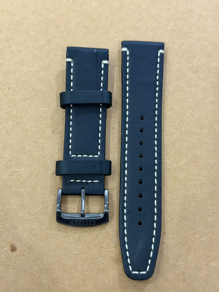 Citizen 22mm Black Leather Watch Strap – Gunmetal Buckle
