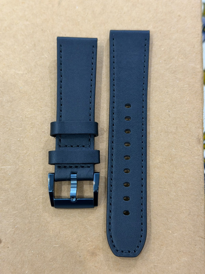 Movado BOLD 22mm Black Genuine Leather Watch Strap – Blue Buckle