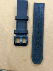 Movado BOLD 22mm Black Genuine Leather Watch Strap – Blue Buckle