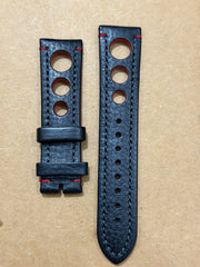 Hirsch Artisan Leather 20mm / 22mm Matte Black Watch Strap – Red Stitching