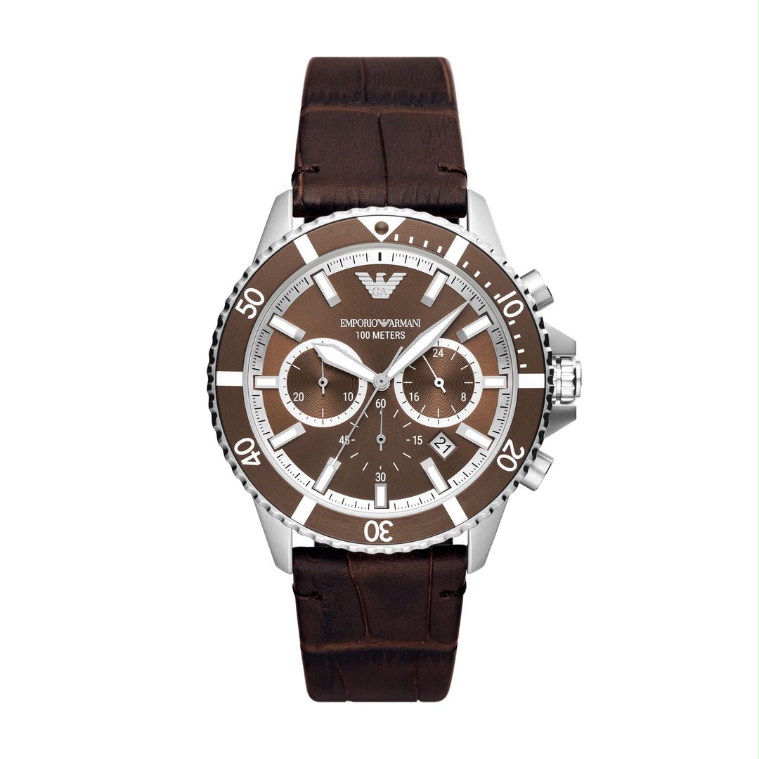 EMPORIO ARMANI AR11486 MEN’S BROWN LEATHER WATCH